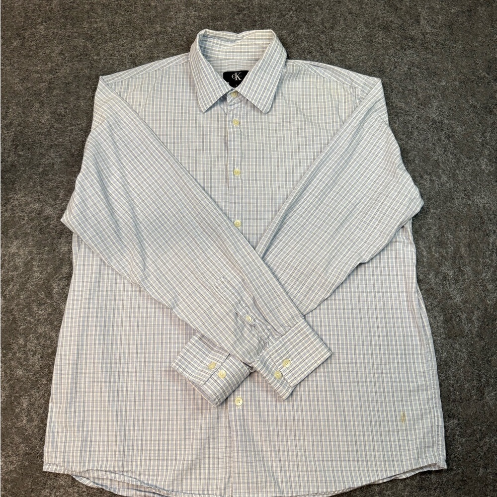 Calvin Klein Shirt Mens Large Blue Plaid Long Sleeve Button Up Preppy Modern